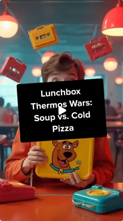 Lunchbox Thermos Wars: Soup vs. Cold Pizza. Remember the epic lunchbox Thermos wars? Soup or cold pizza—what ruled your cafeteria kingdom? #GenX #Nostalgia #LunchboxMemories #RetroSchool #Cafeteria